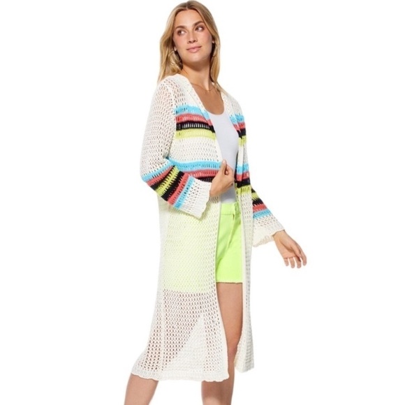 Crochet Duster White Oversized No Closure Hood NWOT Med…Balletcore Boho … - Picture 1 of 10